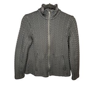 Women's Spyder Black Cable Knit Zip Up Core Fleece Lined Sweater‎ Jacket M